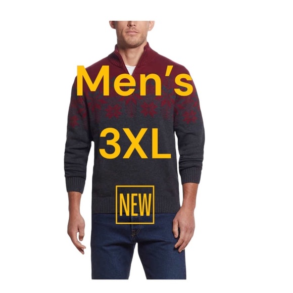 Men’s Weatherproof 3XL 3X Quarter 1/4 Zip Sweater Red Charcoal Holiday Snowflake - Picture 2 of 11